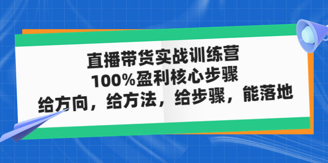 直播卖货实操特训营：100%赢利核心内容流程，给方位，给办法，给流程，能落地-严选资源大全