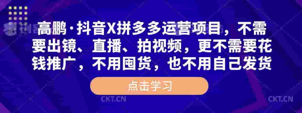 高鹏·抖音视频X拼多多运营新项目，无需出境、直播间、拍摄视频，无需支付营销推广费用，无需囤货，无需安排发货 - 严选资源大全 - 严选资源大全