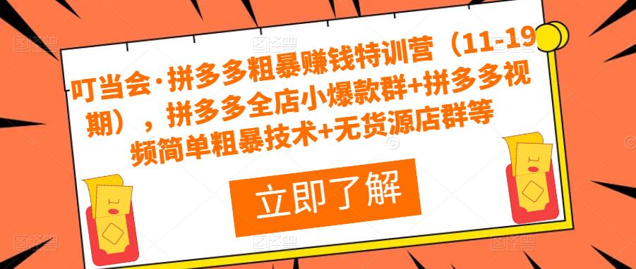 叮当会·拼多多粗暴赚钱特训营（11-19期），拼多多全店小爆款群+拼多多视频简单粗暴技术+无货源店群等-严选资源大全