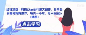 收钱项目！利用ChatGPT爆款文章创作，多平台多账号矩阵操作，每天一小时，月收入8000+[揭秘] - 严选资源大全 - 严选资源大全