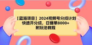 (9308期)【蓝海项目】2024视频号分成计划,快速开分成,日爆单8000+,附玩法教程 - 严选资源大全 - 严选资源大全