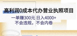 高利润0成本代办营业执照项目:一单赚300元日入4000+不会违规,不会内卷 - 严选资源大全 - 严选资源大全