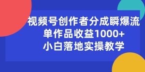 (10854期)视频号创作者分成瞬爆流,单作品收益1000+,小白落地实操教学 - 严选资源大全 - 严选资源大全