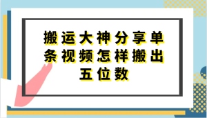 搬运大神分享单条视频怎样搬出五位数，短剧搬运，万能去重 - 严选资源大全 - 严选资源大全