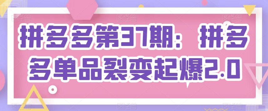 拼多多第37期：拼多多单品裂变起爆2.0 - 严选资源大全 - 严选资源大全
