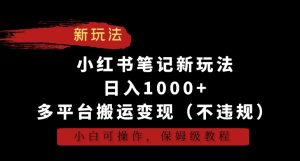 小红书笔记新玩法,日入1000+,多平台搬运变现(不违规),小白可操作,保姆级教程 - 严选资源大全 - 严选资源大全