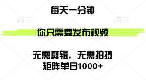 （12538期）矩阵单日1000+，你只需要发布视频，用时一分钟，无需剪辑，无需拍摄 - 严选资源大全 - 严选资源大全