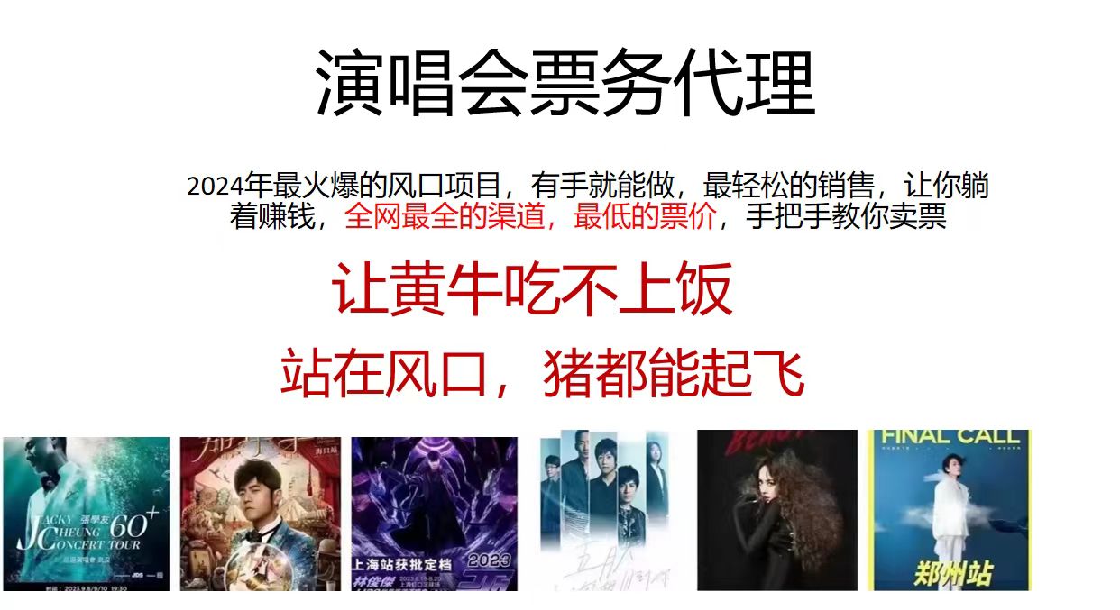 演唱会票务代理，2024年最火爆风口项目，全网最低的票价，小白一分钟上手日入2000+ - 严选资源大全 - 严选资源大全
