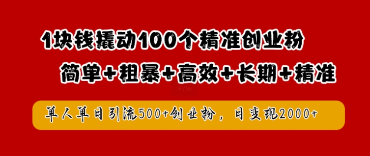 1块钱撬动100个精准创业粉，简单粗暴高效长期精准，单人单日引流500+创业粉，日变现2k【揭秘】 - 严选资源大全 - 严选资源大全