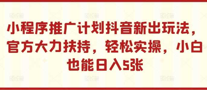 小程序推广计划抖音新出玩法，官方大力扶持，轻松实操，小白也能日入5张【揭秘】 - 严选资源大全 - 严选资源大全