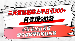 (13077期)三天复制粘贴上手日引300+月变现5位数小红书10月最新 细分虚拟资料项目… - 严选资源大全 - 严选资源大全