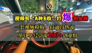 视频号“A种B收”打爆创业粉,一套视频模板打通自热流,单日单号引流200+创业粉 - 严选资源大全 - 严选资源大全