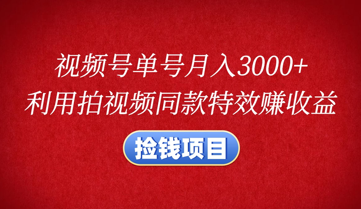 视频号单号月入3000+，利用拍同款特效赚收益，捡钱项目 - 严选资源大全 - 严选资源大全