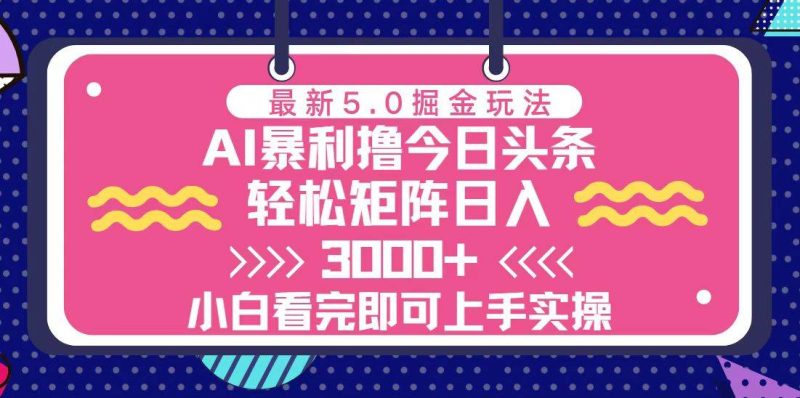 (13398期)今日头条最新5.0掘金玩法,轻松矩阵日入3000+ - 严选资源大全 - 严选资源大全