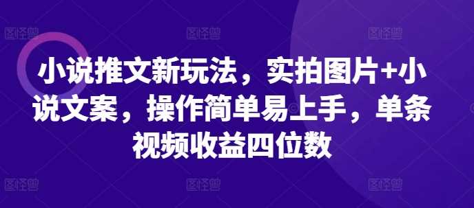 小说推文新玩法，实拍图片+小说文案，操作简单易上手，单条视频收益四位数 - 严选资源大全 - 严选资源大全