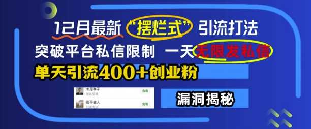 12月最新“摆烂式”引流打法，突破平台私信限制，一天无限发私信，单天引流400+创业粉 - 严选资源大全 - 严选资源大全