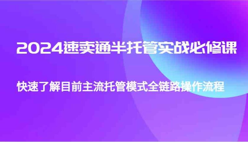 2024速卖通半托管从0到1实战必修课,帮助你快速了解目前主流托管模式全链路操作流程 - 严选资源大全 - 严选资源大全