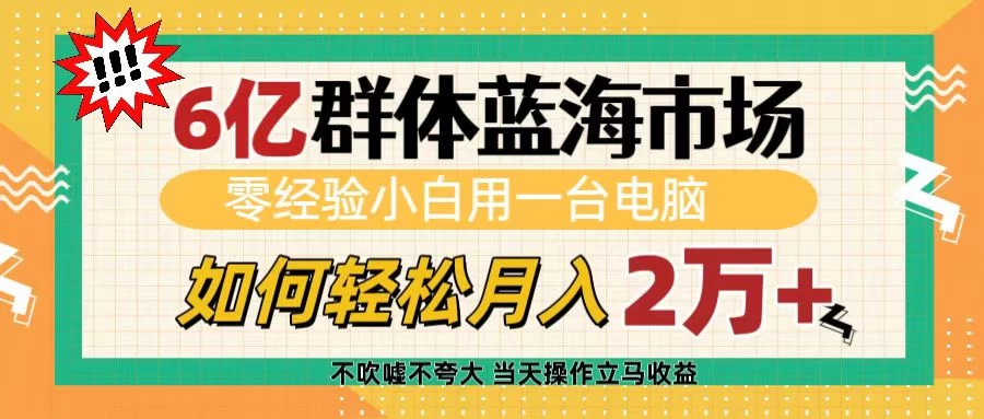 6亿群体蓝海市场，零经验小白用一台电脑，如何轻松月入2万+ - 严选资源大全 - 严选资源大全