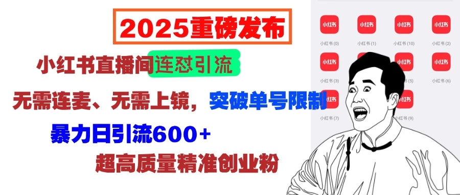 2025重磅发布：小红书直播间连怼引流，无需连麦、无需上镜，突破单号限制，暴力日引流600+超高质量精准创业粉 - 严选资源大全 - 严选资源大全