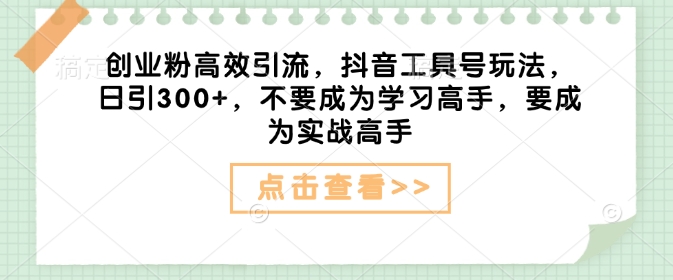 创业粉高效引流，抖音工具号玩法，日引300+，不要成为学习高手，要成为实战高手 - 严选资源大全 - 严选资源大全