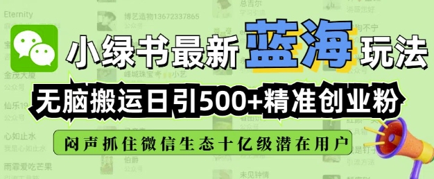 小绿书无脑搬运引流，全自动日引500精准创业粉，微信生态内又一个闷声发财的机会 - 严选资源大全 - 严选资源大全
