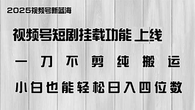 视频号短剧挂载功能上线，一刀不剪纯搬运，小白也能轻松日入四位数 - 严选资源大全 - 严选资源大全