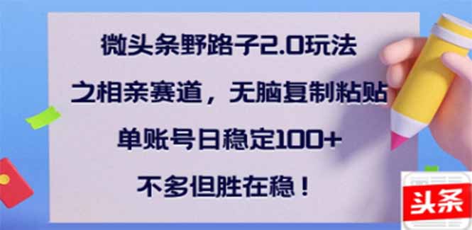 微头条野路子2.0玩法之相亲赛道，无脑搬砖复制粘贴，单账号日稳定300+… - 严选资源大全 - 严选资源大全