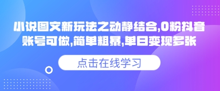 小说推文图文新玩法之动静结合，0粉抖音账号可做，简单粗暴，单日变现多张 - 严选资源大全 - 严选资源大全