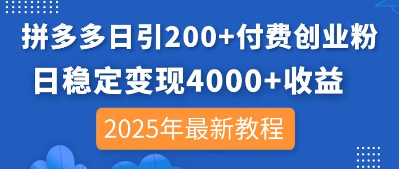 拼多多日引200+付费创业粉,日稳定变现4000+收益,2025年最新教程 - 严选资源大全 - 严选资源大全