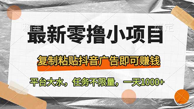最新零撸小项目，复制粘贴抖音广告即可赚钱，平台大水，任务不限量，一… - 严选资源大全 - 严选资源大全
