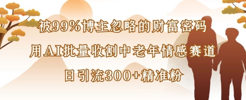 被99%博主忽略的财富密码：用AI批量收割中老年情感赛道，日引流300+精准粉 - 严选资源大全 - 严选资源大全