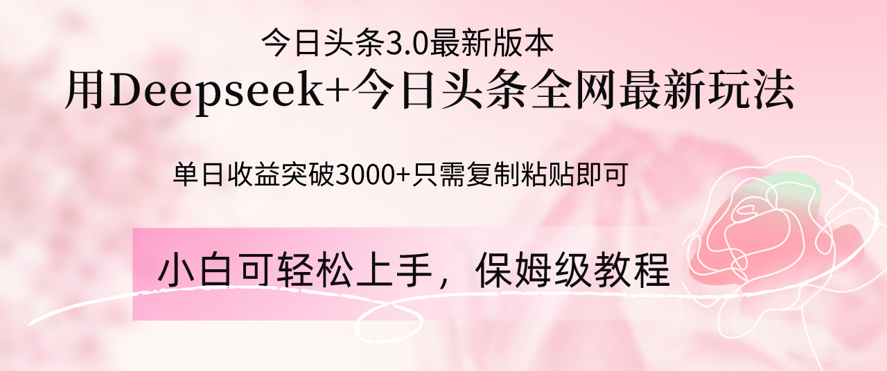 Deepseek结合今日头条全网最新玩法，单日收益突破3000+，只需要简单的… - 严选资源大全 - 严选资源大全