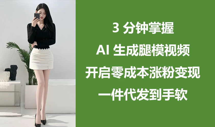3分钟掌握AI生成腿模视频，开启0成本涨粉变现，一件代发到手软 - 严选资源大全 - 严选资源大全