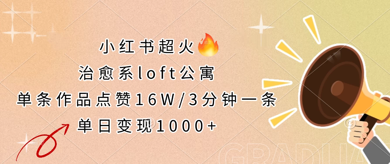 小红书超火的治愈系loft公寓，单条作品点赞16W，3分钟一条，单日变现1000+ - 严选资源大全 - 严选资源大全
