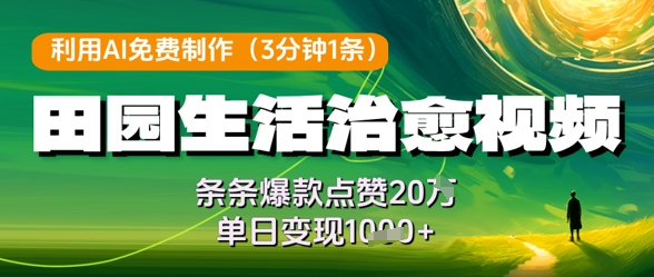 利用AI免费制作田园生活治愈视频，条条爆款点赞20W，单日变现几张 - 严选资源大全 - 严选资源大全