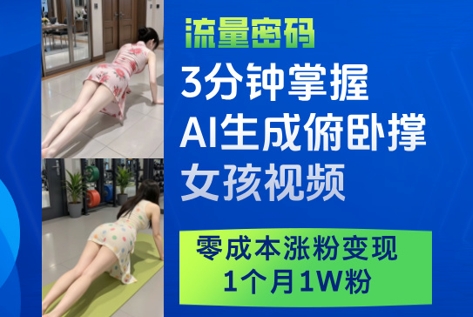 3分钟掌握AI生成俯卧撑女孩视频，零成本涨粉变现，1个月1W粉 - 严选资源大全 - 严选资源大全