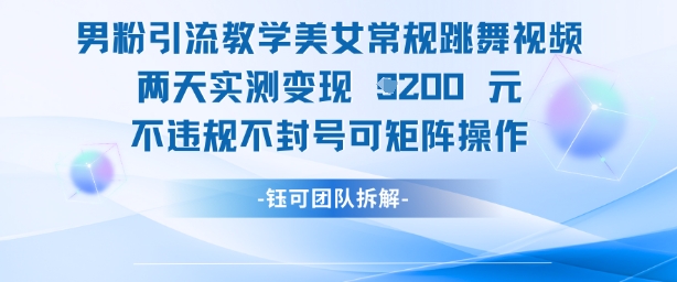 男粉引流教学美女常规跳舞视频两天实测变现1k+，不违规不封号可矩阵操作 - 严选资源大全 - 严选资源大全