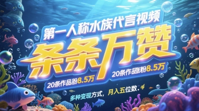 第一人称水族代言视频，条条万赞，20条作品涨粉7.8W，多种变现方式月入五位数 - 严选资源大全 - 严选资源大全