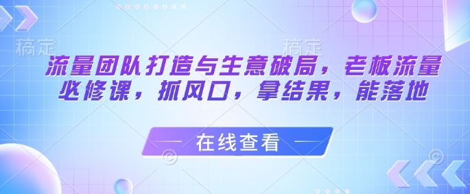 流量团队打造与生意破局，老板流量必修课，抓风口，拿结果，能落地 - 严选资源大全 - 严选资源大全