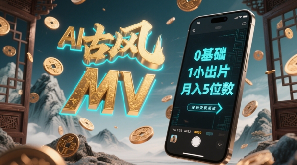 AI一键生成古风音乐MV，0剪辑基础1小时出片，多种变现渠道，一部手机月入5位数 - 严选资源大全 - 严选资源大全