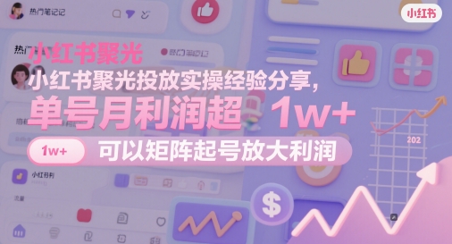 小红书聚光投放实操经验分享，单号月利润超1w+，可以矩阵起号放大利润 - 严选资源大全 - 严选资源大全