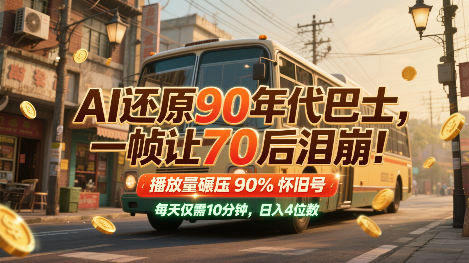 AI还原90年代巴士，一帧让70后泪崩！播放量碾压90%怀旧号，每天10分钟，日入4位数 - 严选资源大全 - 严选资源大全