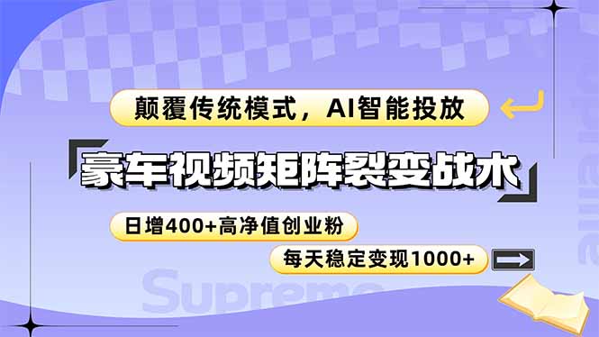 豪车视频矩阵裂变战术，颠覆传统模式，AI智能投放，日增400+高净值创业… - 严选资源大全 - 严选资源大全