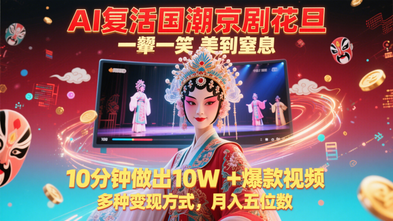 AI复活国潮京剧花旦,一颦一笑美到窒息,10分钟做出10W+爆款视频,多种变现方式 - 严选资源大全 - 严选资源大全