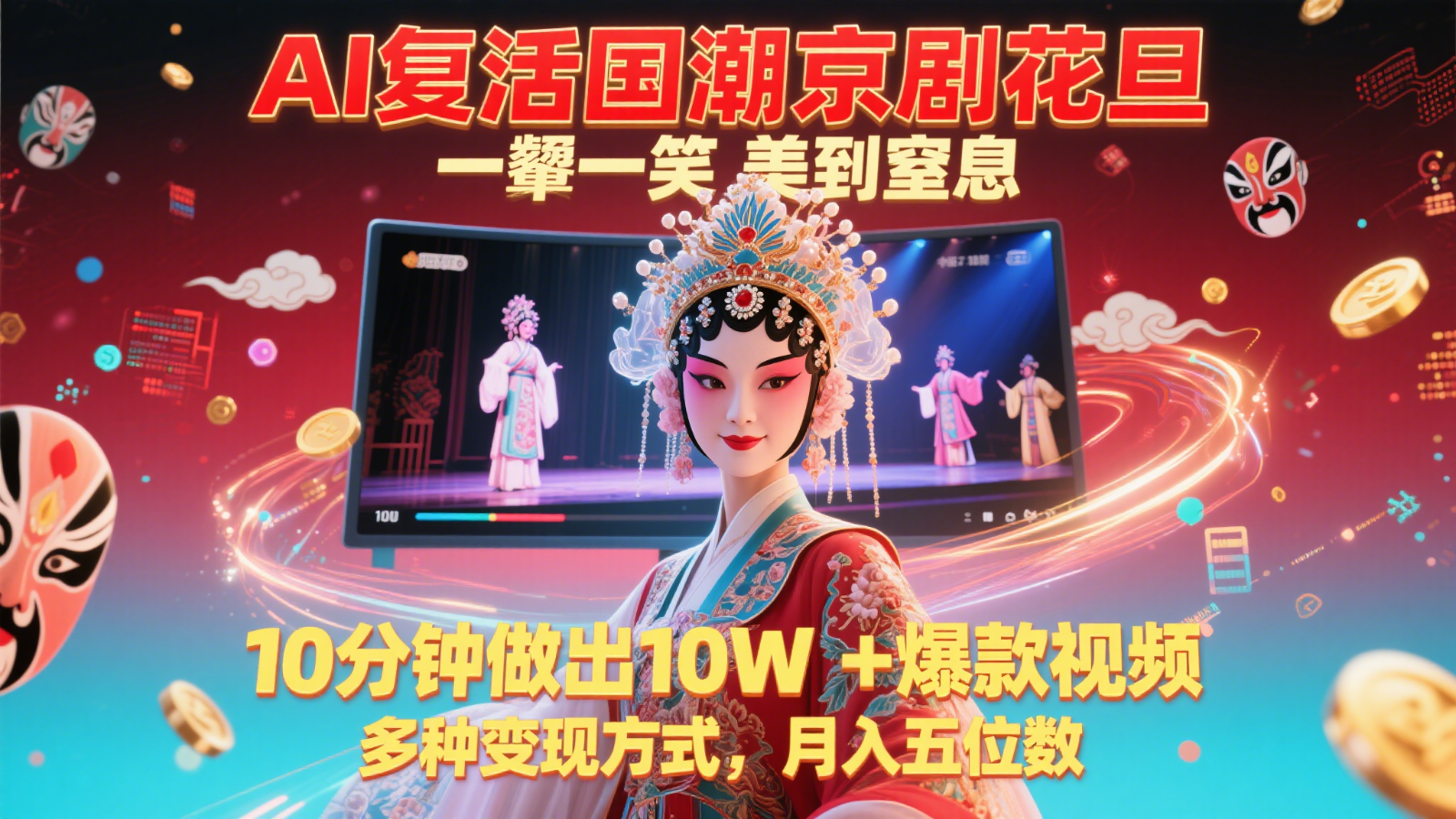 AI复活国潮京剧花旦，一颦一笑美到窒息，10分钟做出10W+爆款视频，多种变现方式 - 严选资源大全 - 严选资源大全