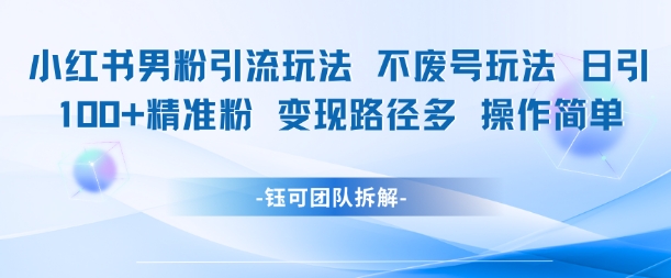 小红书男粉引流玩法不废号玩法日引100男粉变现路径多操作简单 - 严选资源大全 - 严选资源大全