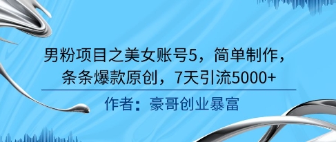 男粉项目之美女账号5，简单制作，条条爆款原创，7天引流5000+ - 严选资源大全 - 严选资源大全