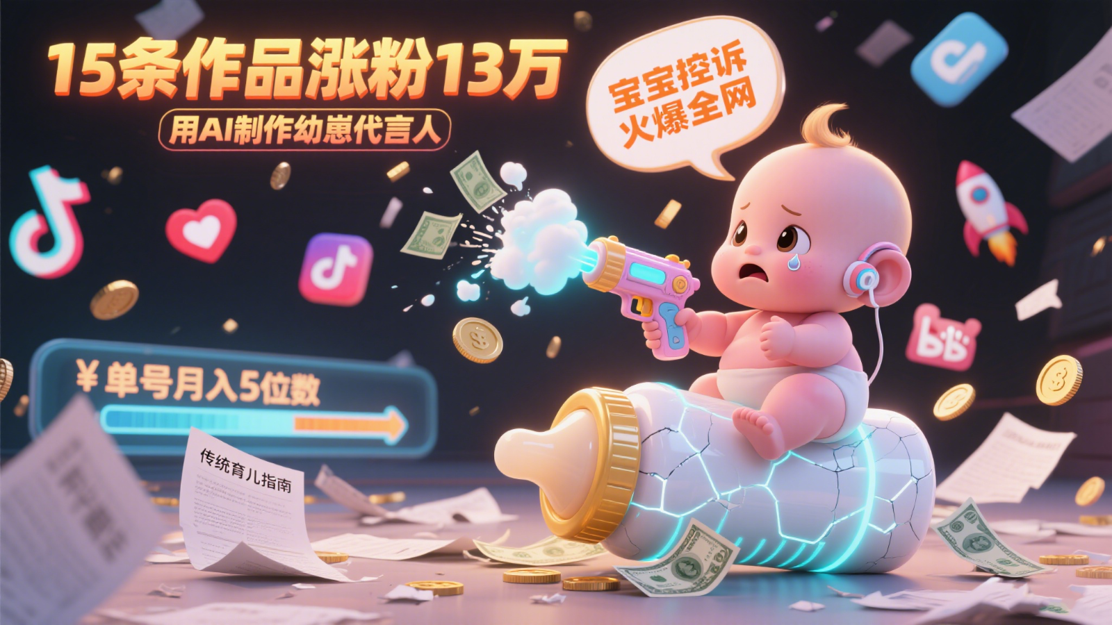 用AI制作幼崽代言人，宝宝的控诉火爆全网，15条作品涨粉13万，单号月入5位数实操教程 - 严选资源大全 - 严选资源大全