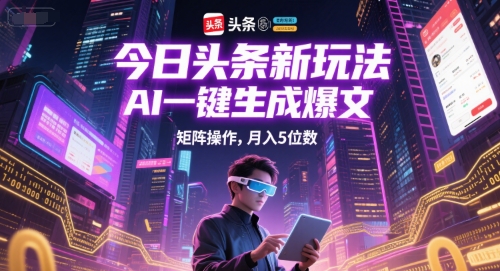 今日头条新玩法，AI一键生成爆文，矩阵操作，月入5位数 - 严选资源大全 - 严选资源大全