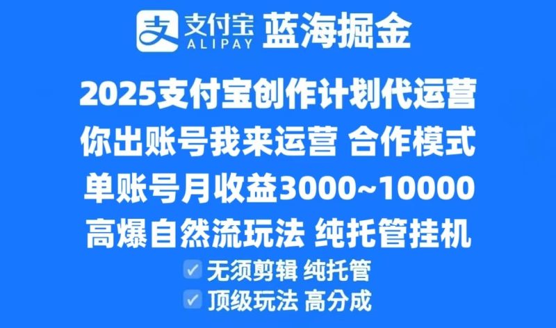 2025支付宝创作分成计划代运营,高爆自然流玩法,纯挂机高分成,合作共赢模式! - 严选资源大全 - 严选资源大全
